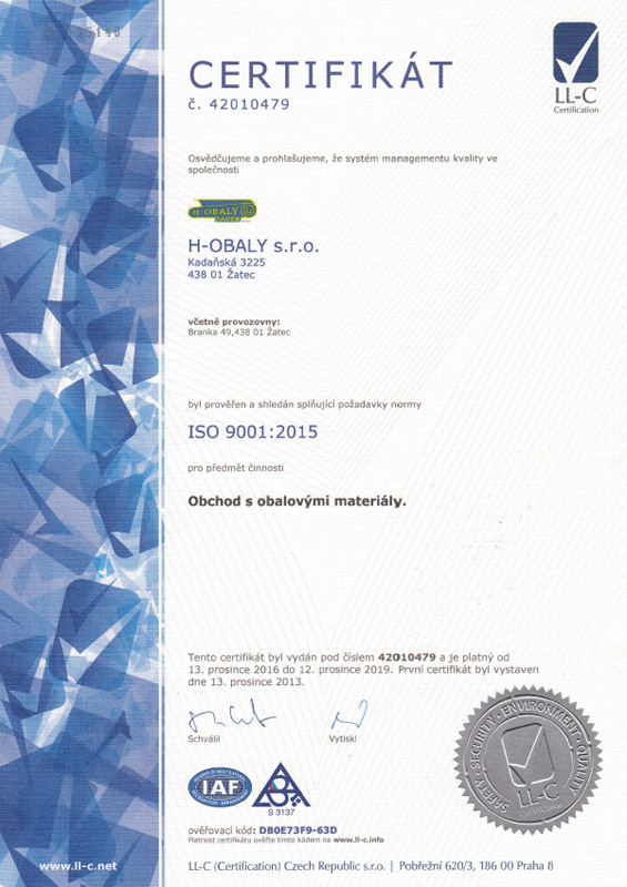 Certifikát ISO 9001-2015